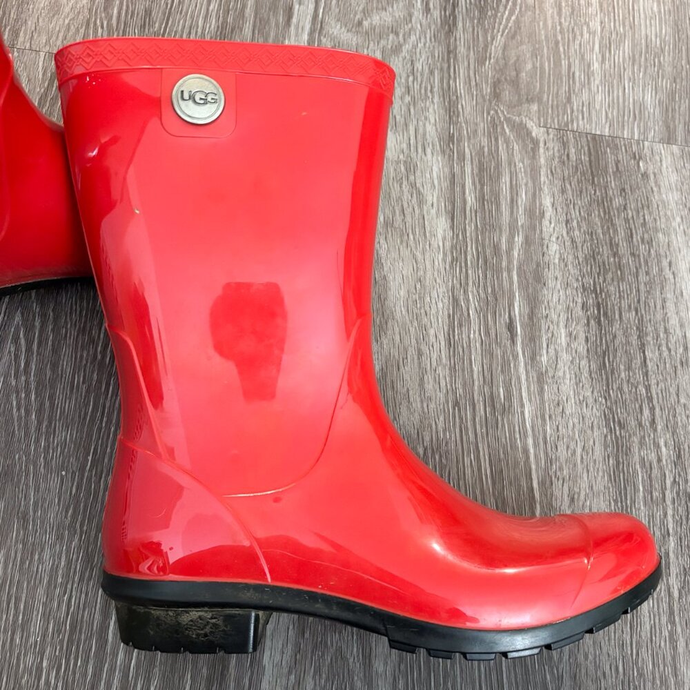 Ugg Red Glossy Shaye Rain Boots Women's Size 7 - Picture 3 of 6